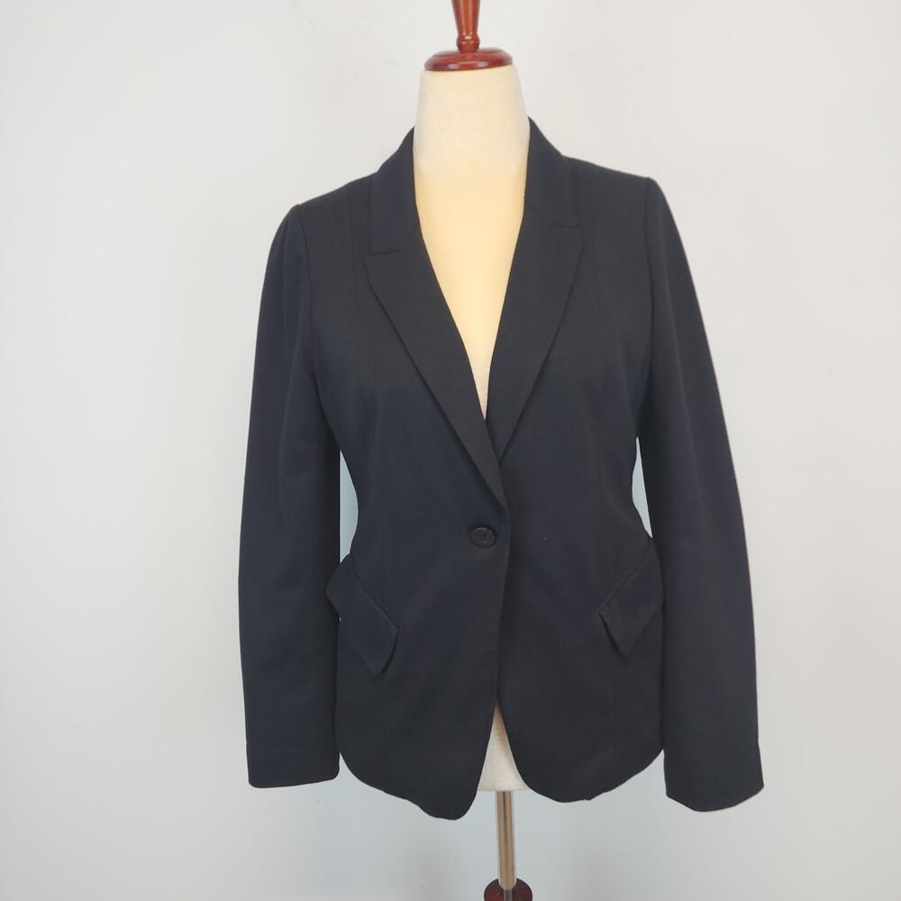 Halogen Womens Black Blazer Size M Single Button Rayon Blend Chic Career Demure